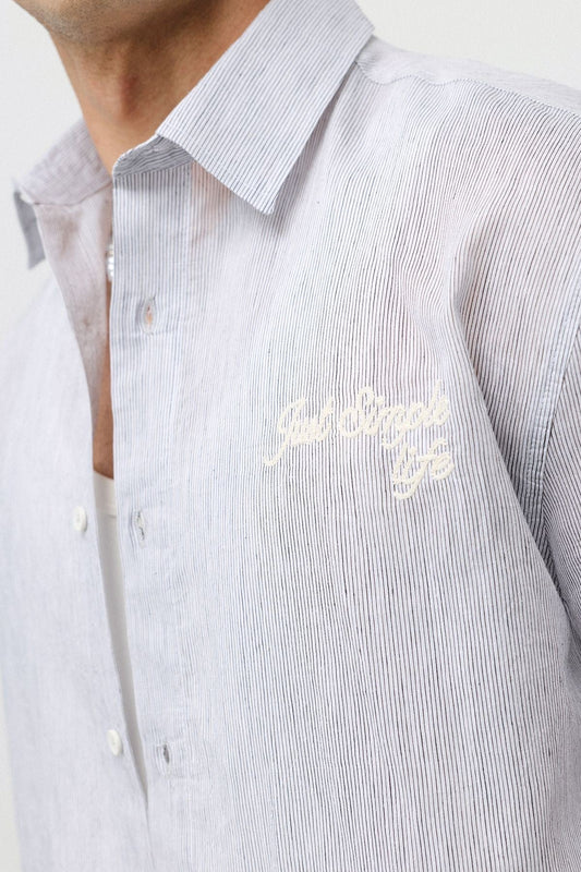 Embroidered Striped Box-Fit Shirt
