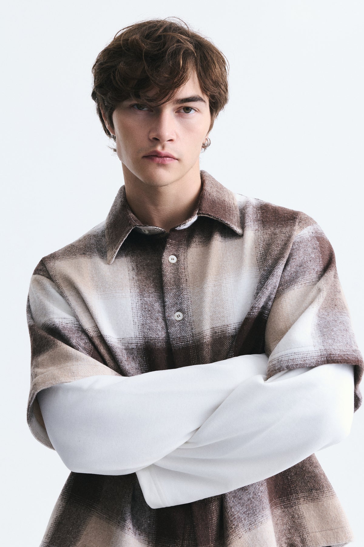 Boxy Fit Checkered Double-Sleeve Shirt