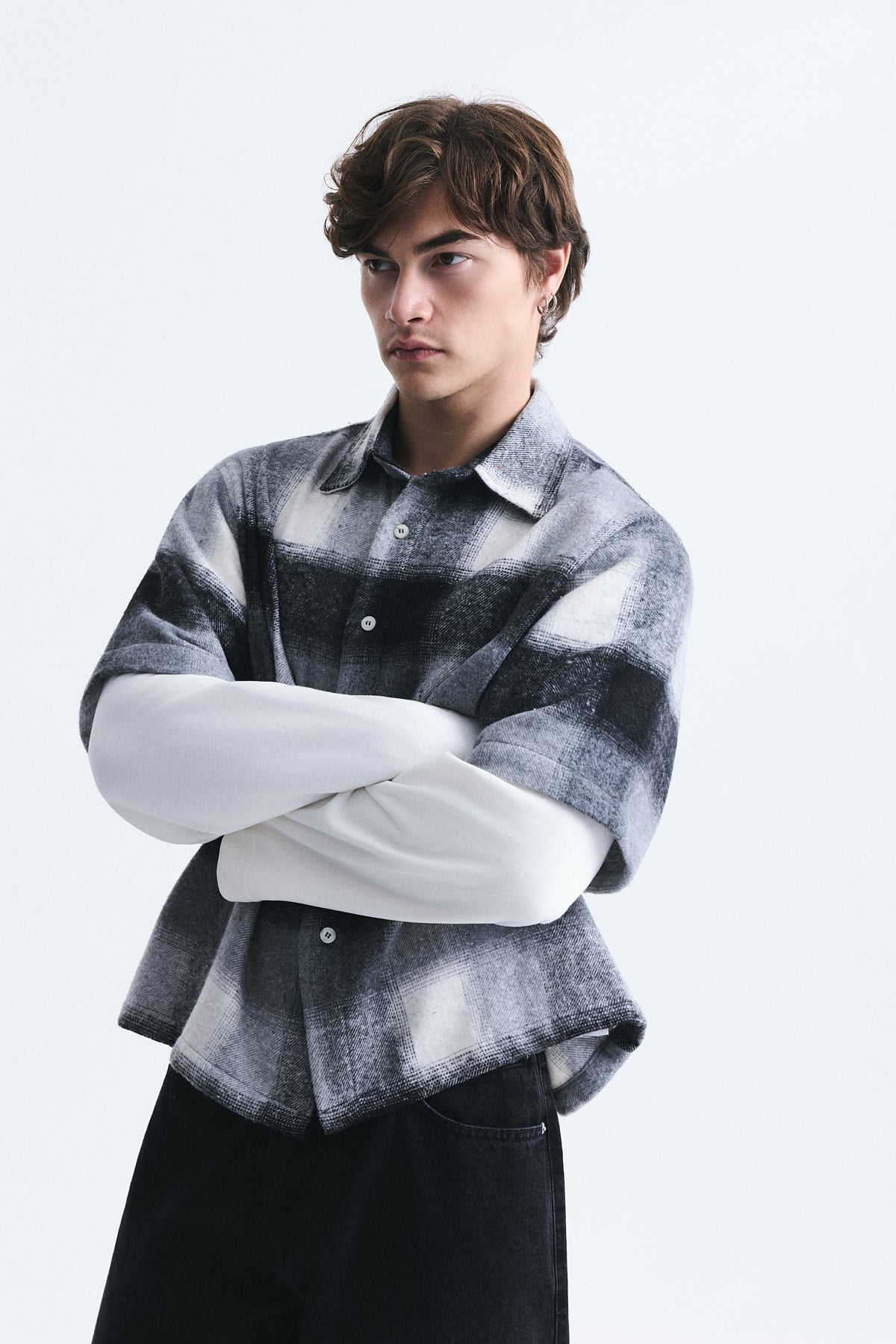 Boxy Fit Checkered Double-Sleeve Shirt