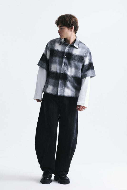 Boxy Fit Checkered Double-Sleeve Shirt