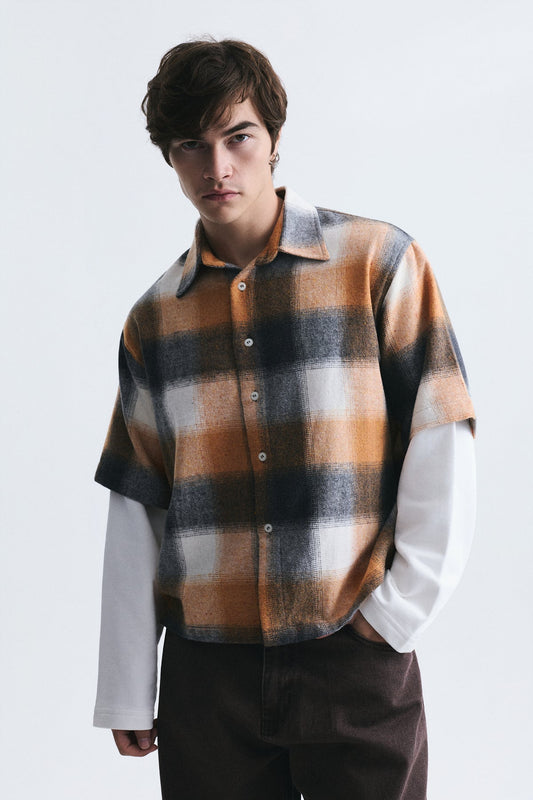 Boxy Fit Checkered Double-Sleeve Shirt