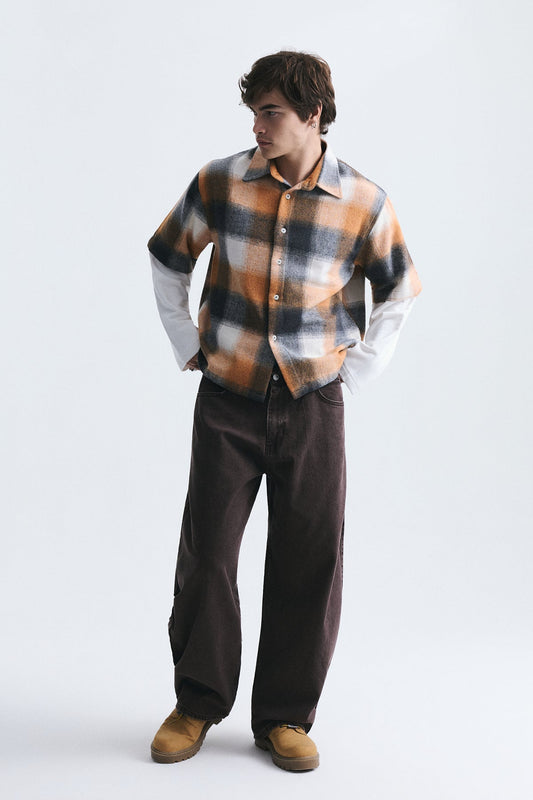 Boxy Fit Checkered Double-Sleeve Shirt
