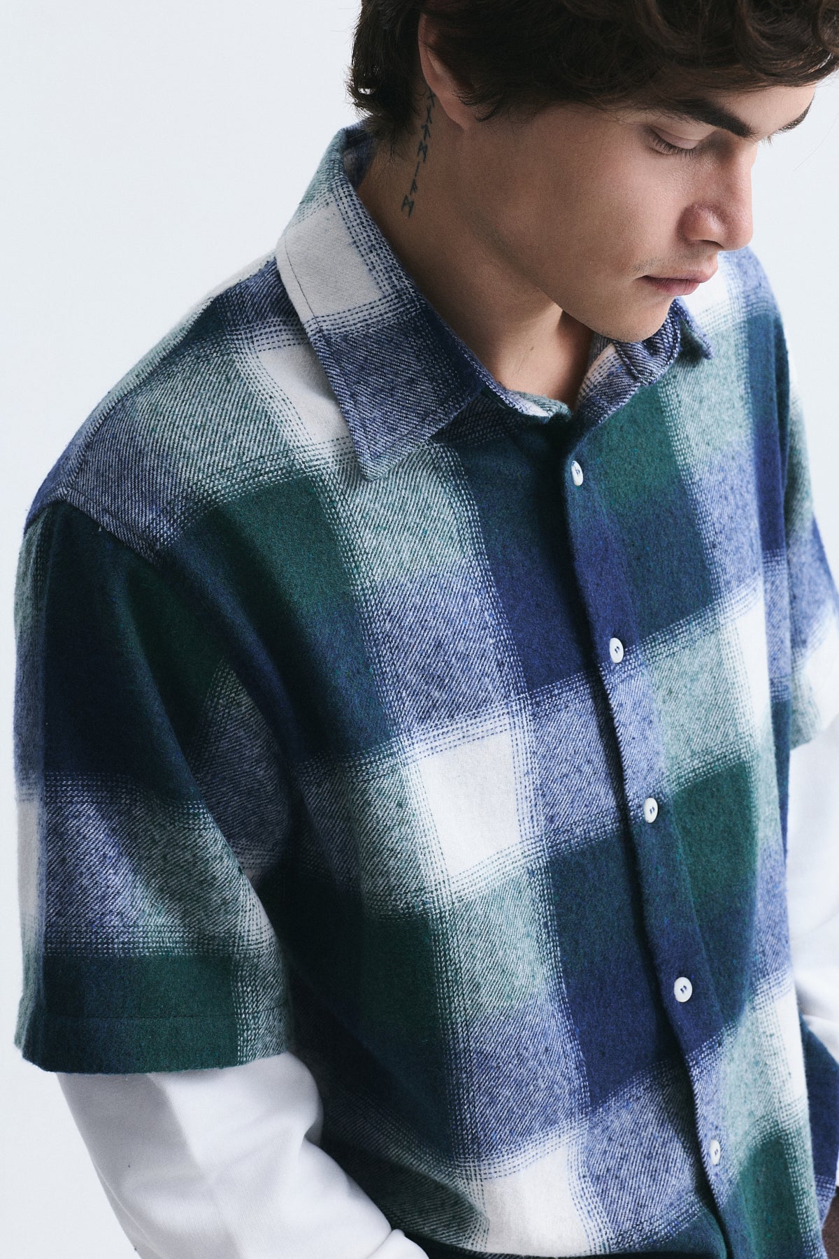 Boxy Fit Checkered Double-Sleeve Shirt