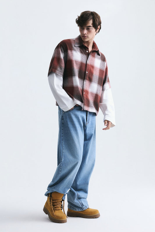 Boxy Fit Checkered Double-Sleeve Shirt