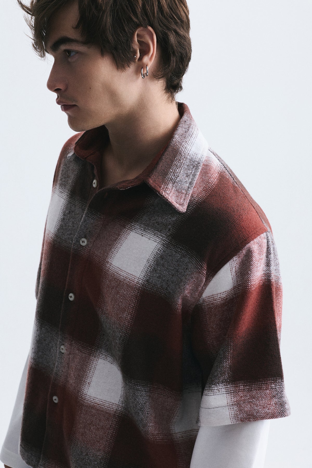 Boxy Fit Checkered Double-Sleeve Shirt