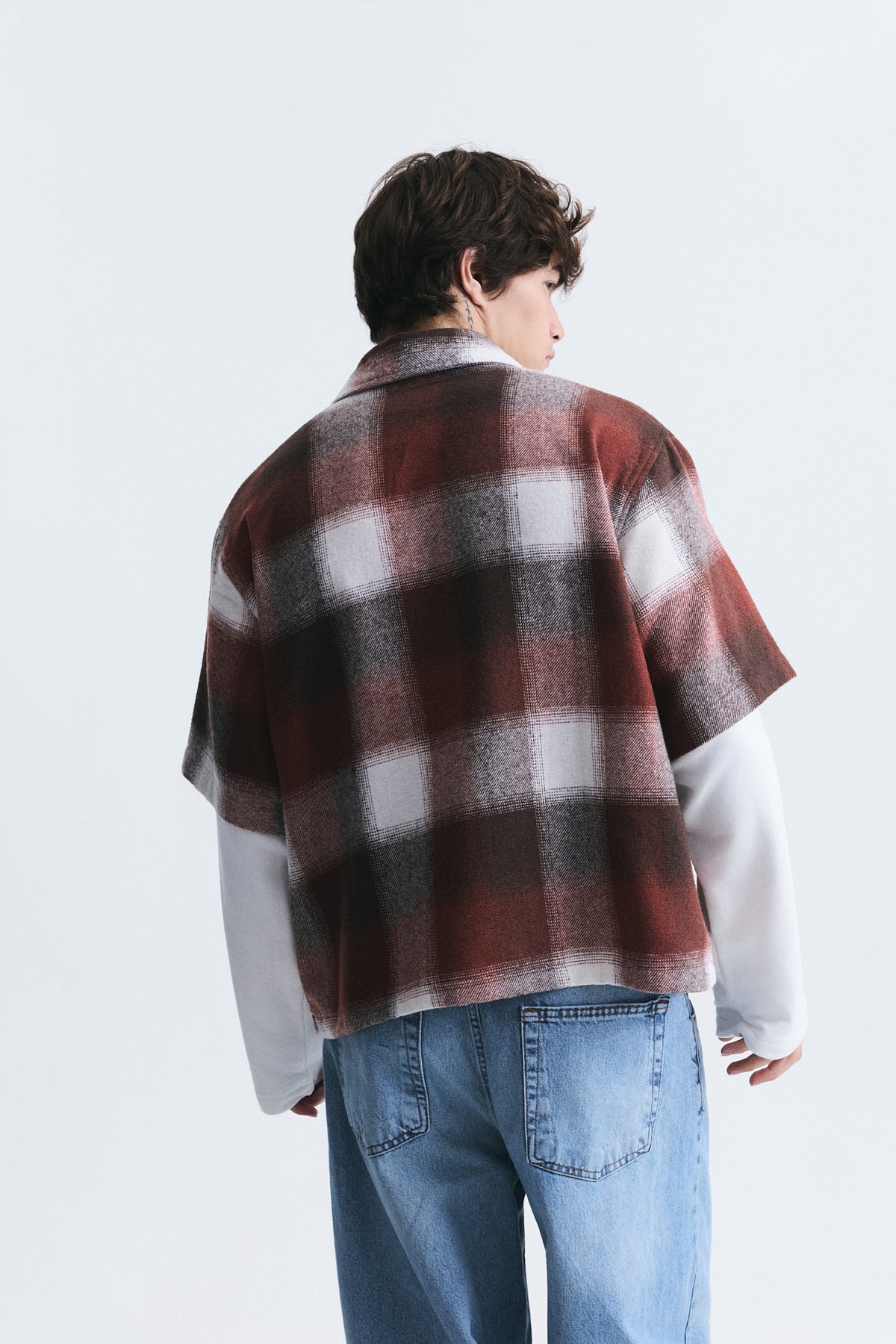 Boxy Fit Checkered Double-Sleeve Shirt