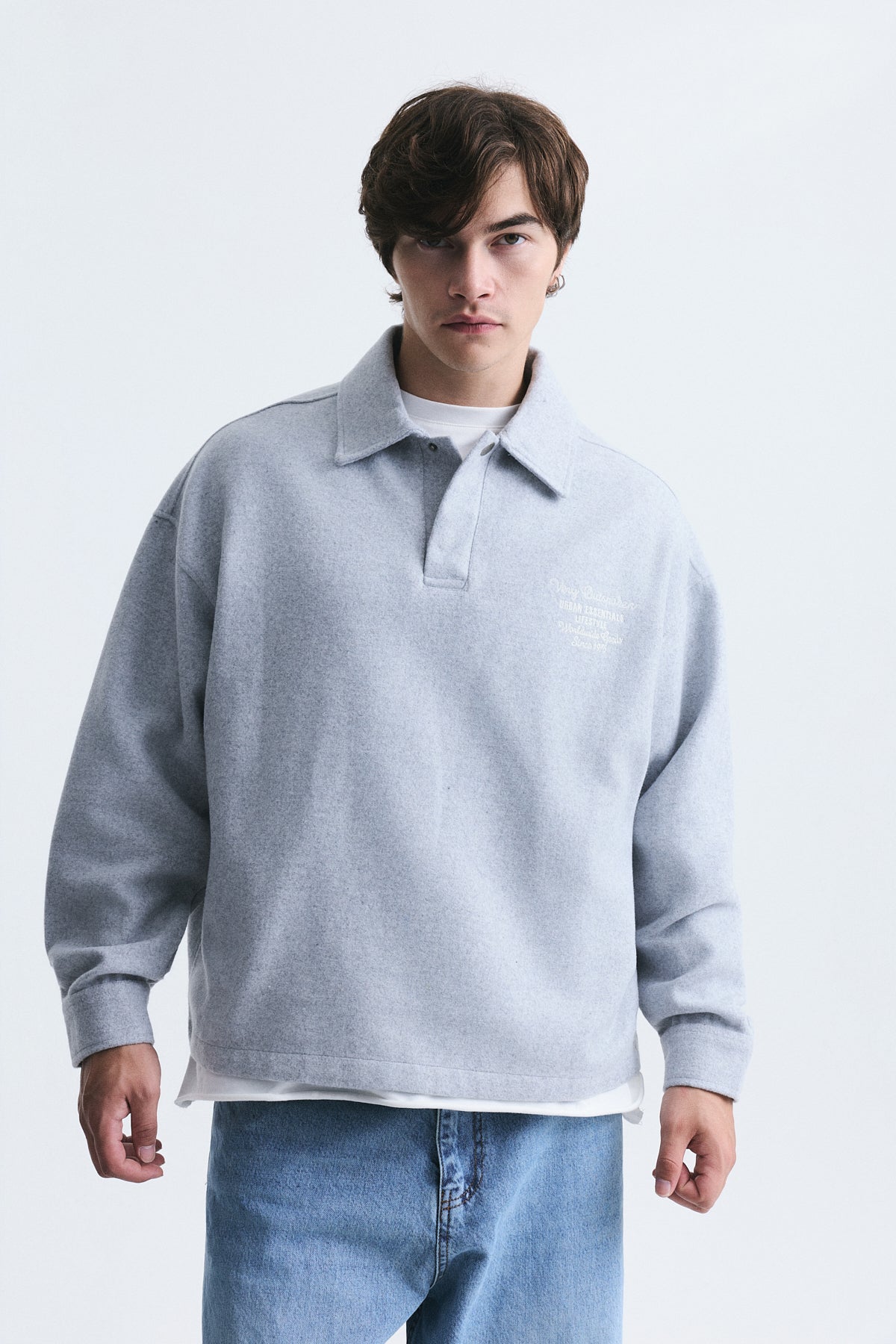 Boxy Fit Polo-Neck Sweatshirt