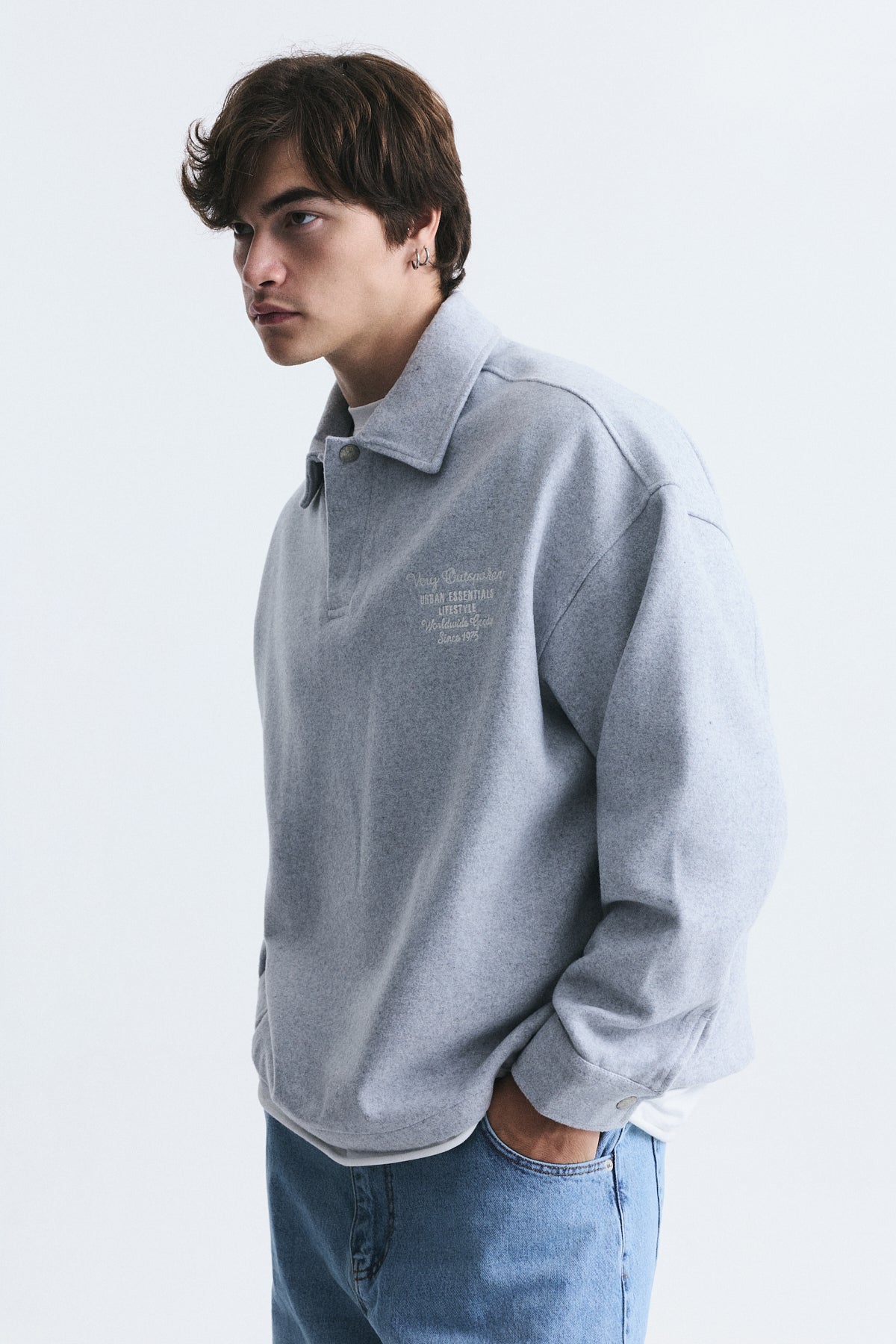 Boxy Fit Polo-Neck Sweatshirt