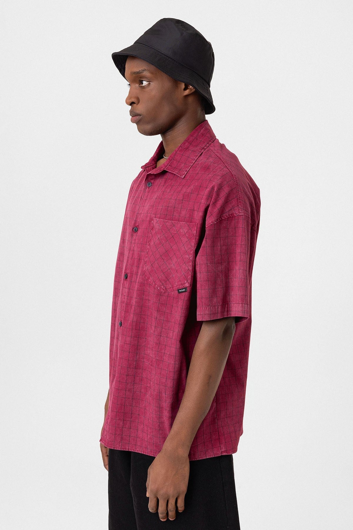 Oversized Short-Sleeve Checkered Shirt with Pockets