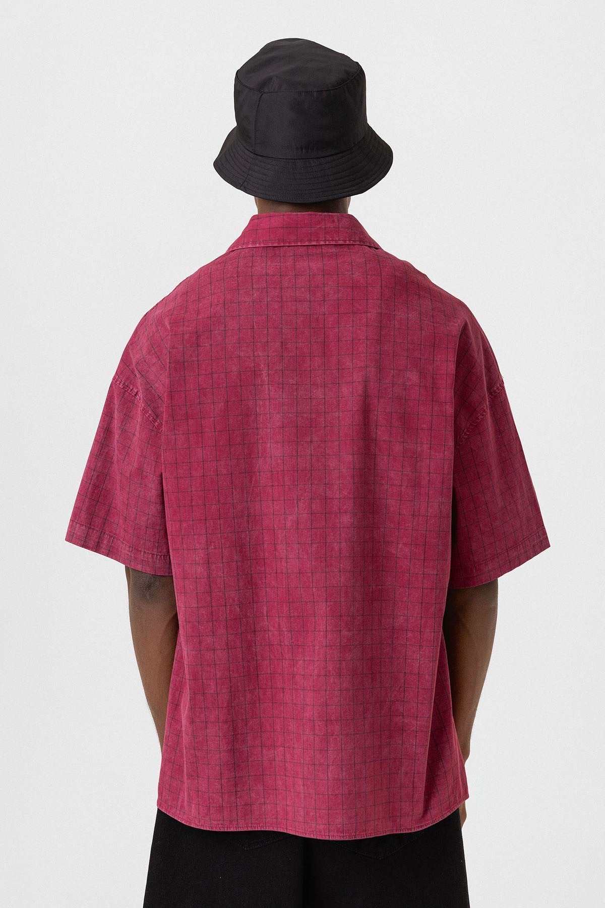 Oversized Short-Sleeve Checkered Shirt with Pockets