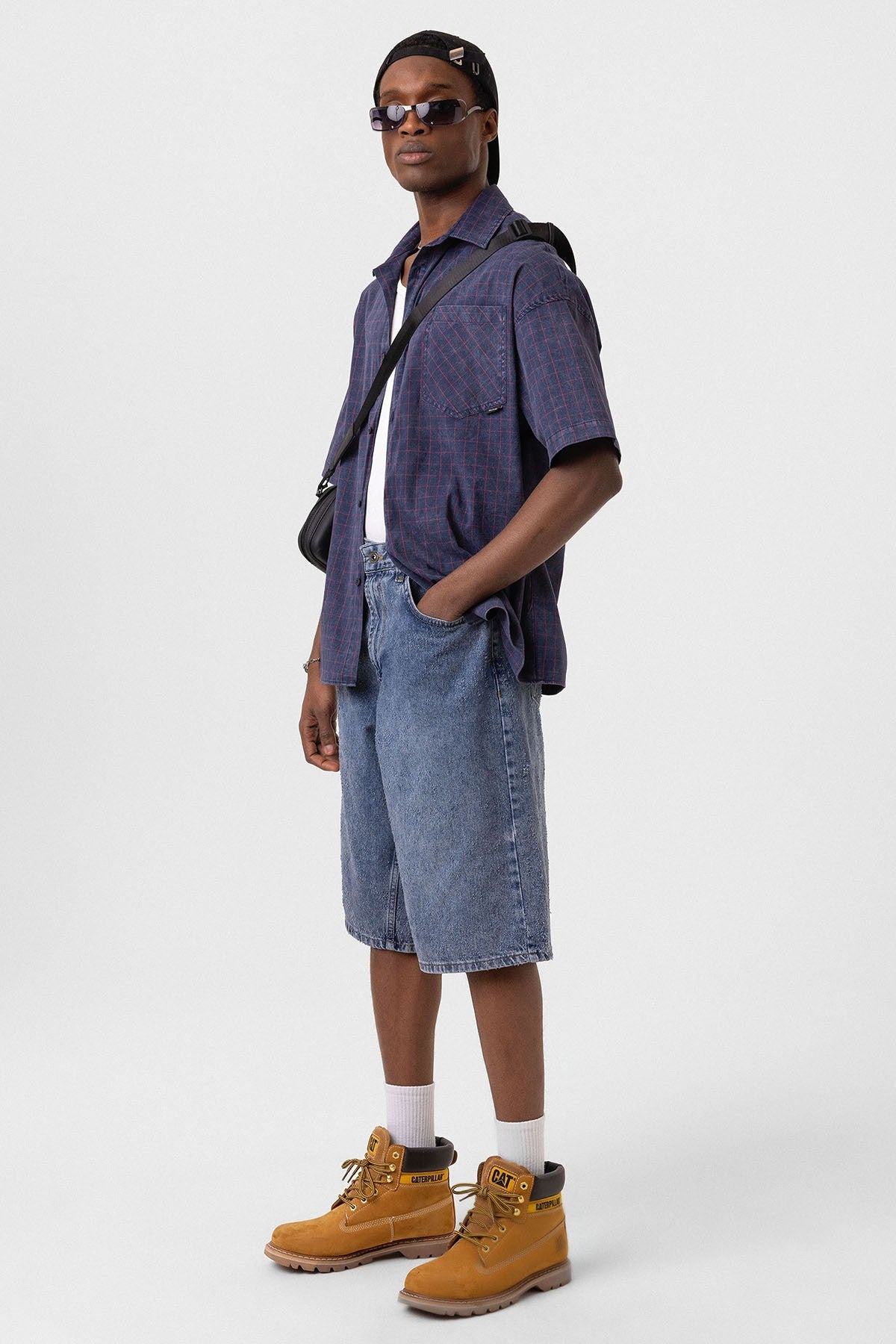 Oversized Short-Sleeve Checkered Shirt with Pockets