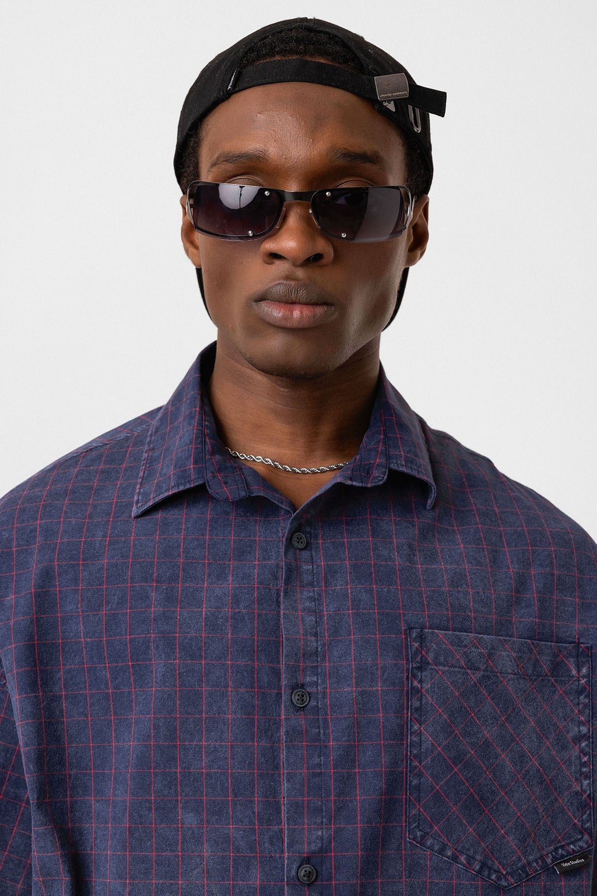 Oversized Short-Sleeve Checkered Shirt with Pockets