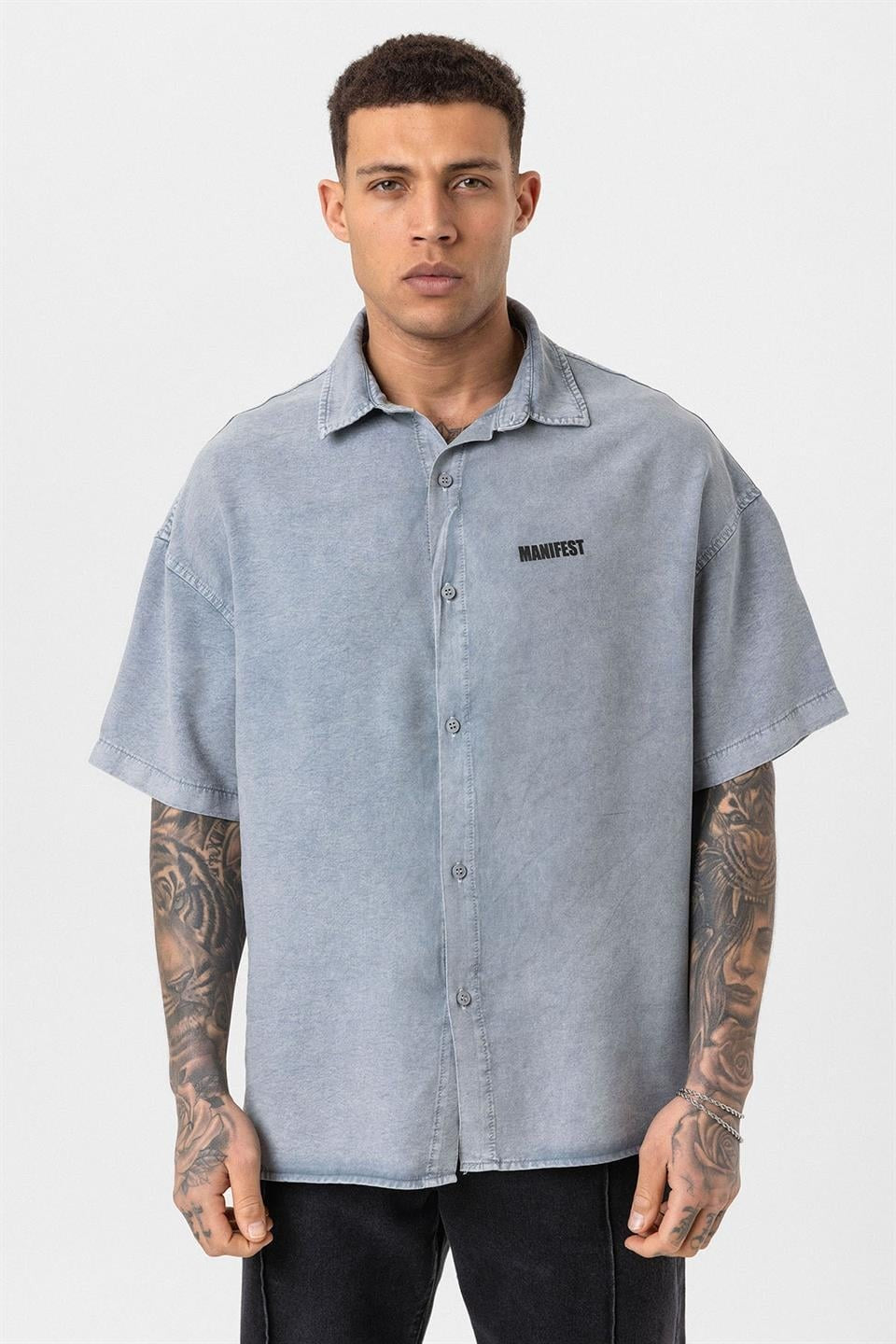 Oversized Printed Short-Sleeve Shirt (Washed)