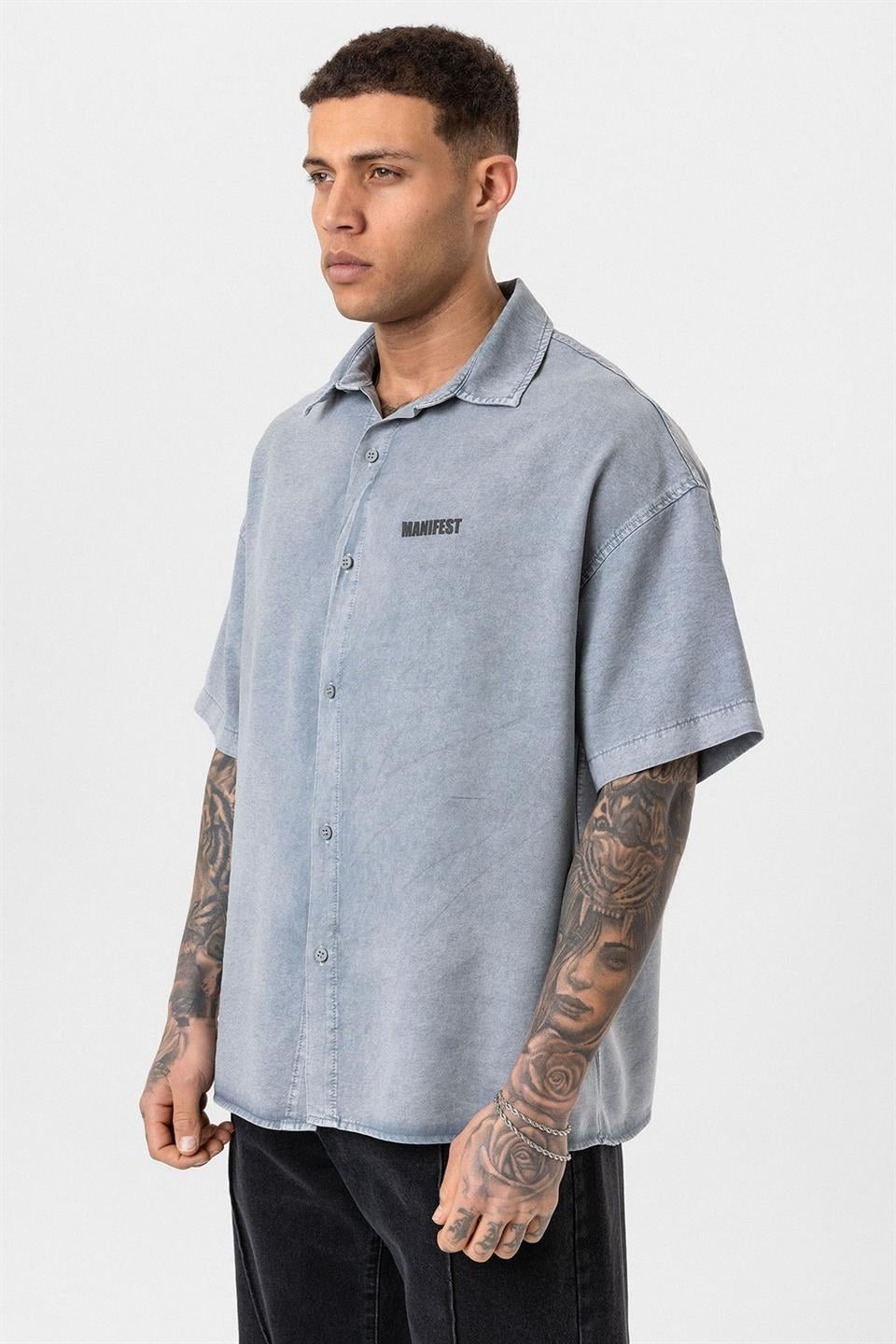 Oversized Printed Short-Sleeve Shirt (Washed)