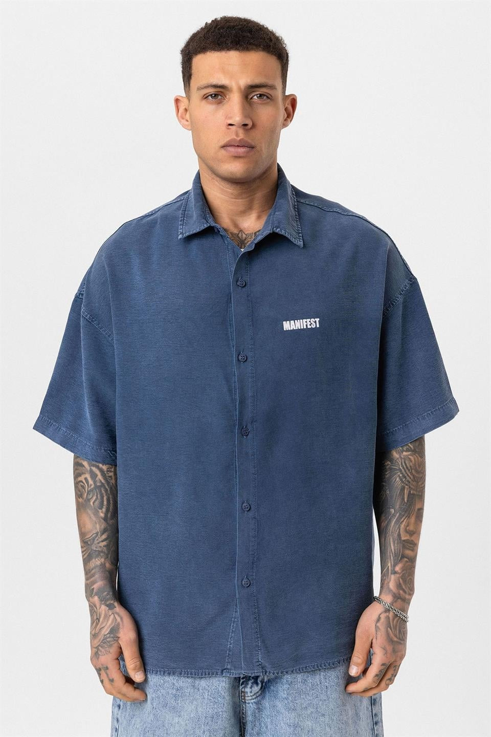 Oversized Printed Short-Sleeve Shirt (Washed)