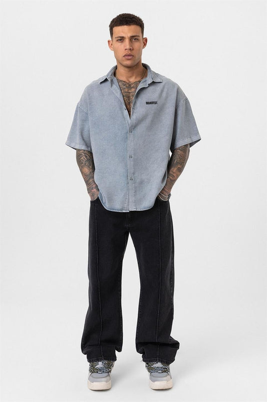 Oversized Printed Short-Sleeve Shirt (Washed)
