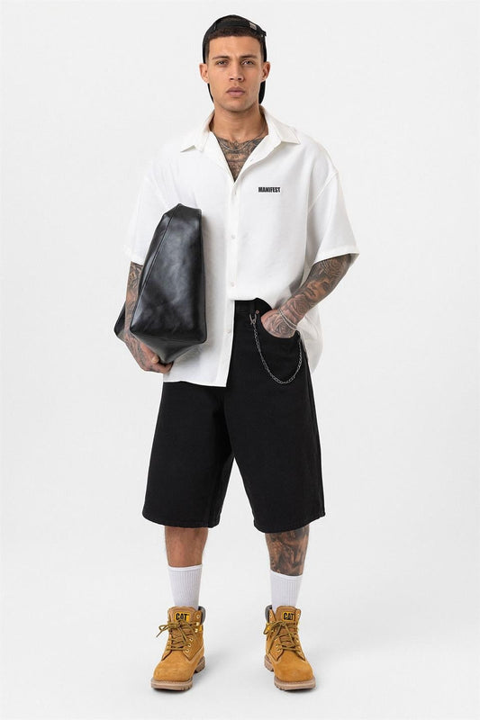 Oversized Printed Short-Sleeve Shirt (Washed)