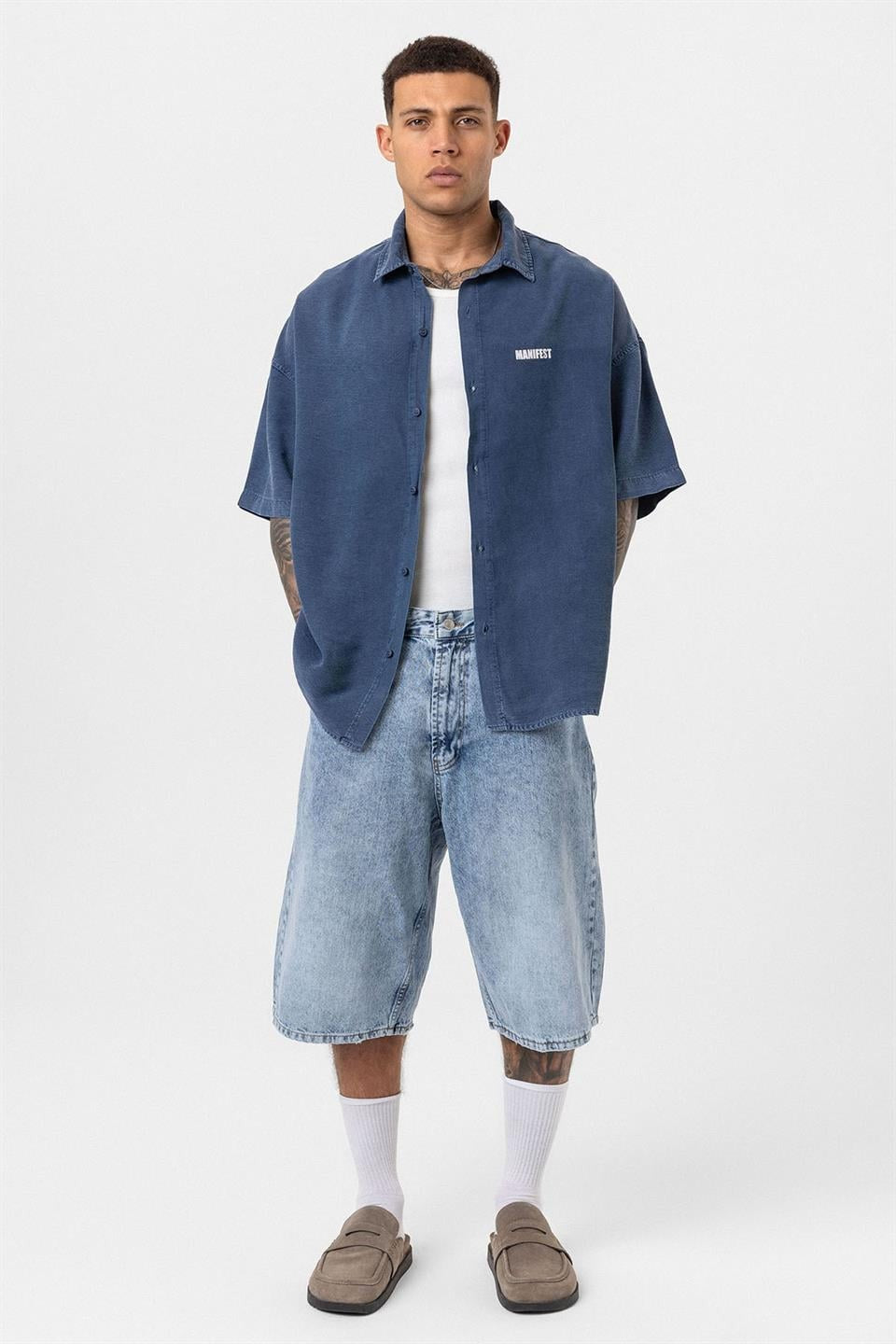 Oversized Printed Short-Sleeve Shirt (Washed)