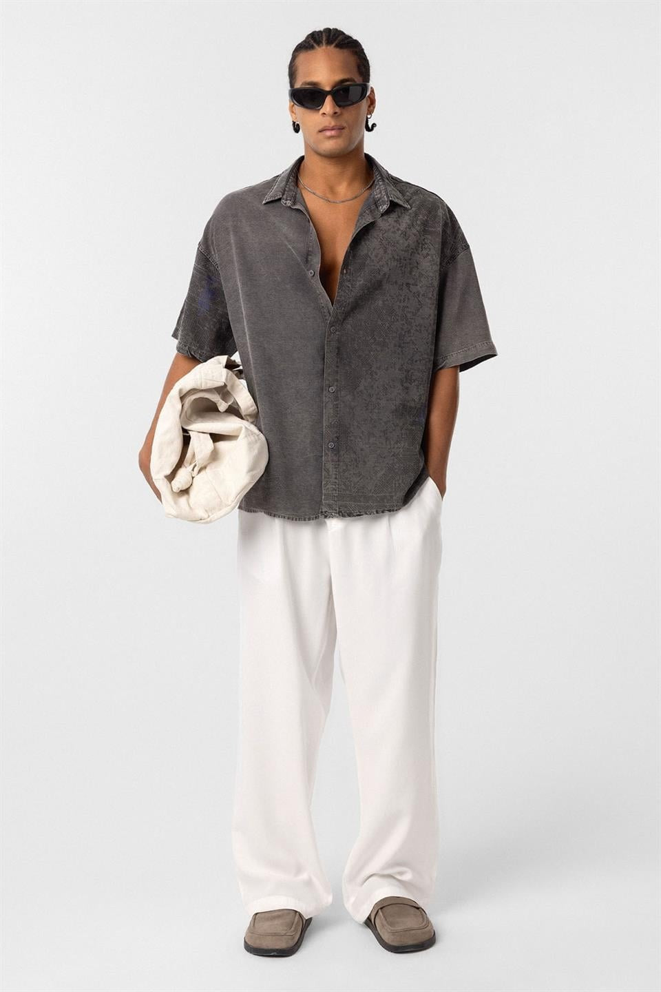 Oversized Short-Sleeve Tensel Shirt with a Washed Look