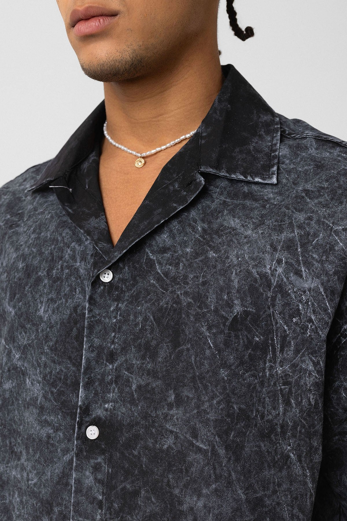 Oversized Short-Sleeve Shirt with Washed-Out Print