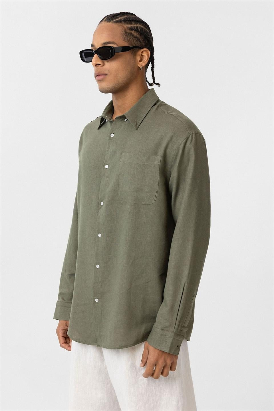 Oversized Long-Sleeve Shirt with Pocket Details