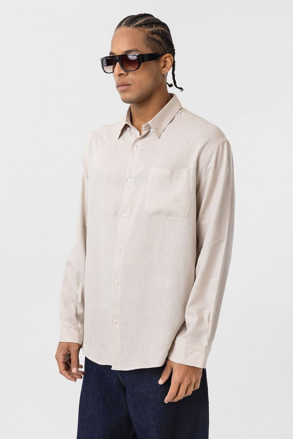 Oversized Long-Sleeve Shirt with Pocket Details
