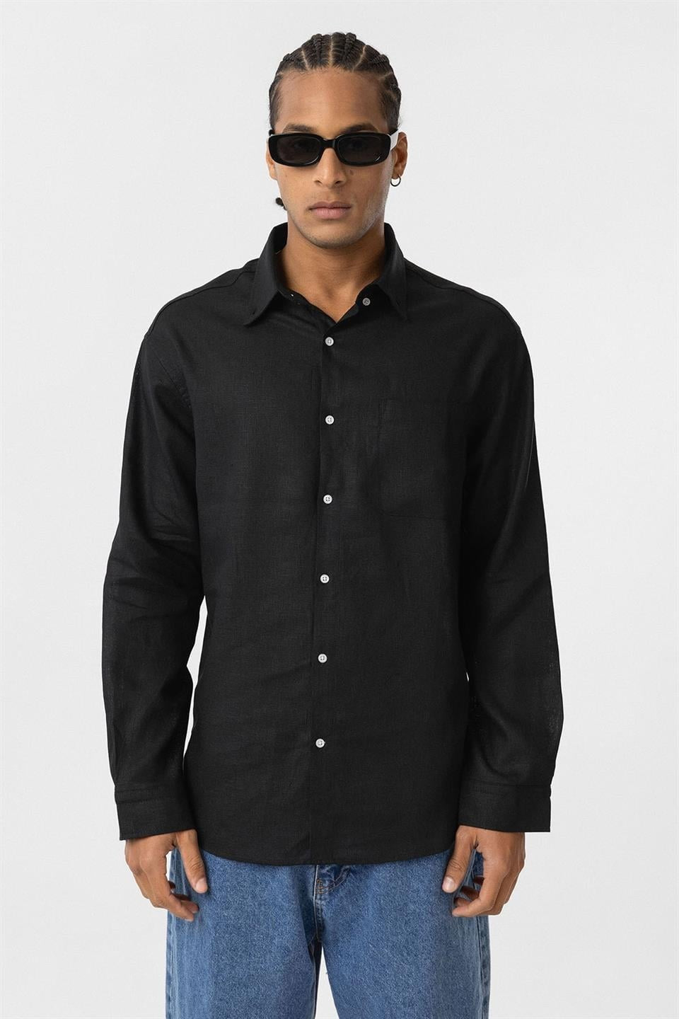 Oversized Long-Sleeve Shirt with Pocket Details
