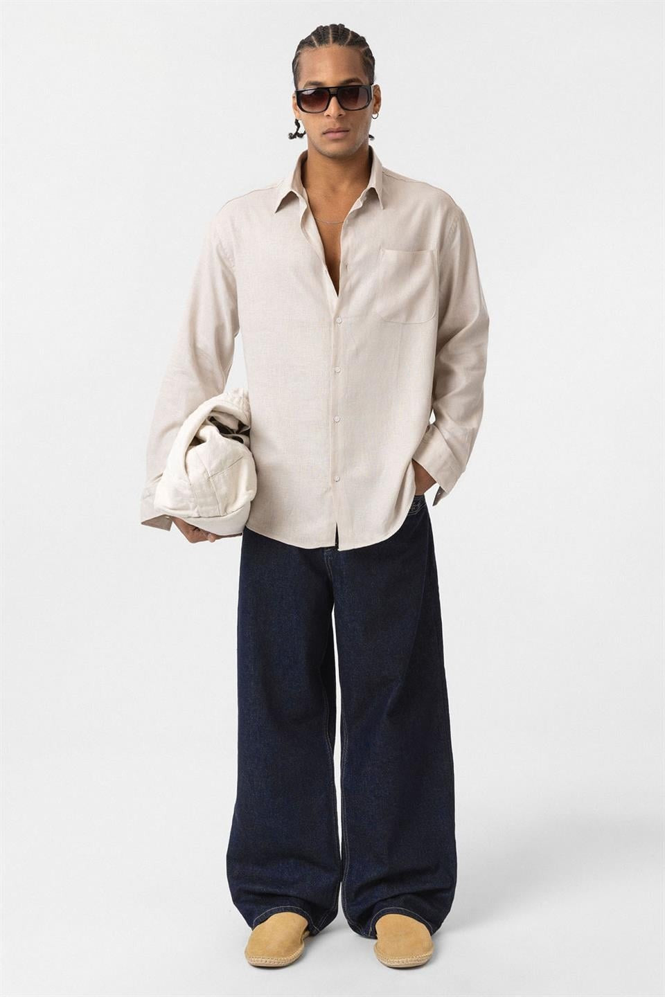 Oversized Long-Sleeve Shirt with Pocket Details
