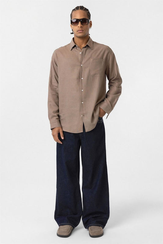 Oversized Long-Sleeve Shirt with Pocket Details