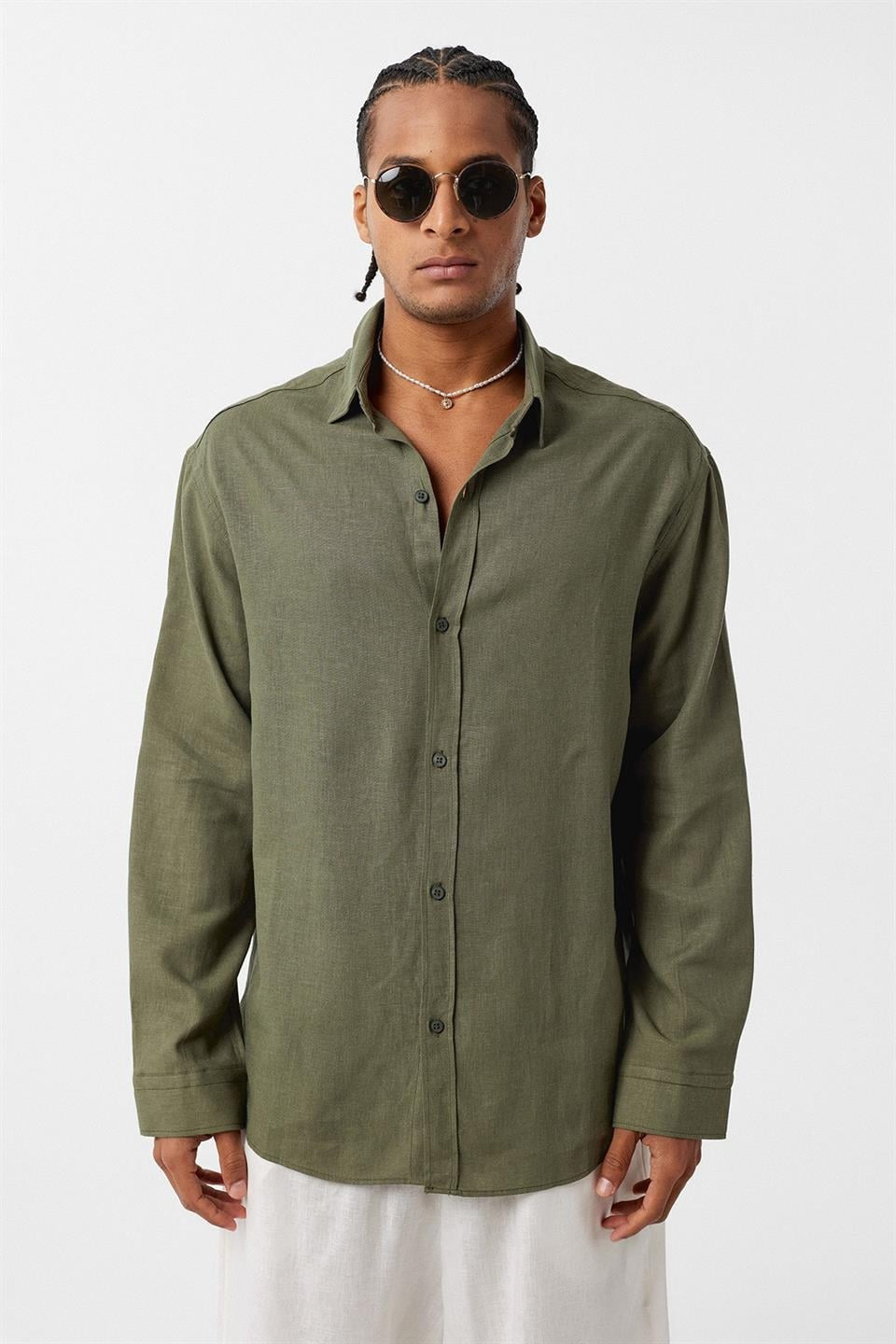 Basic Oversized Long-Sleeved Linen Shirt
