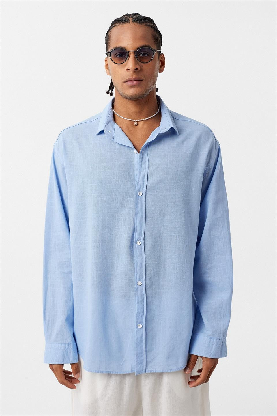 Basic Oversized Long-Sleeved Linen Shirt