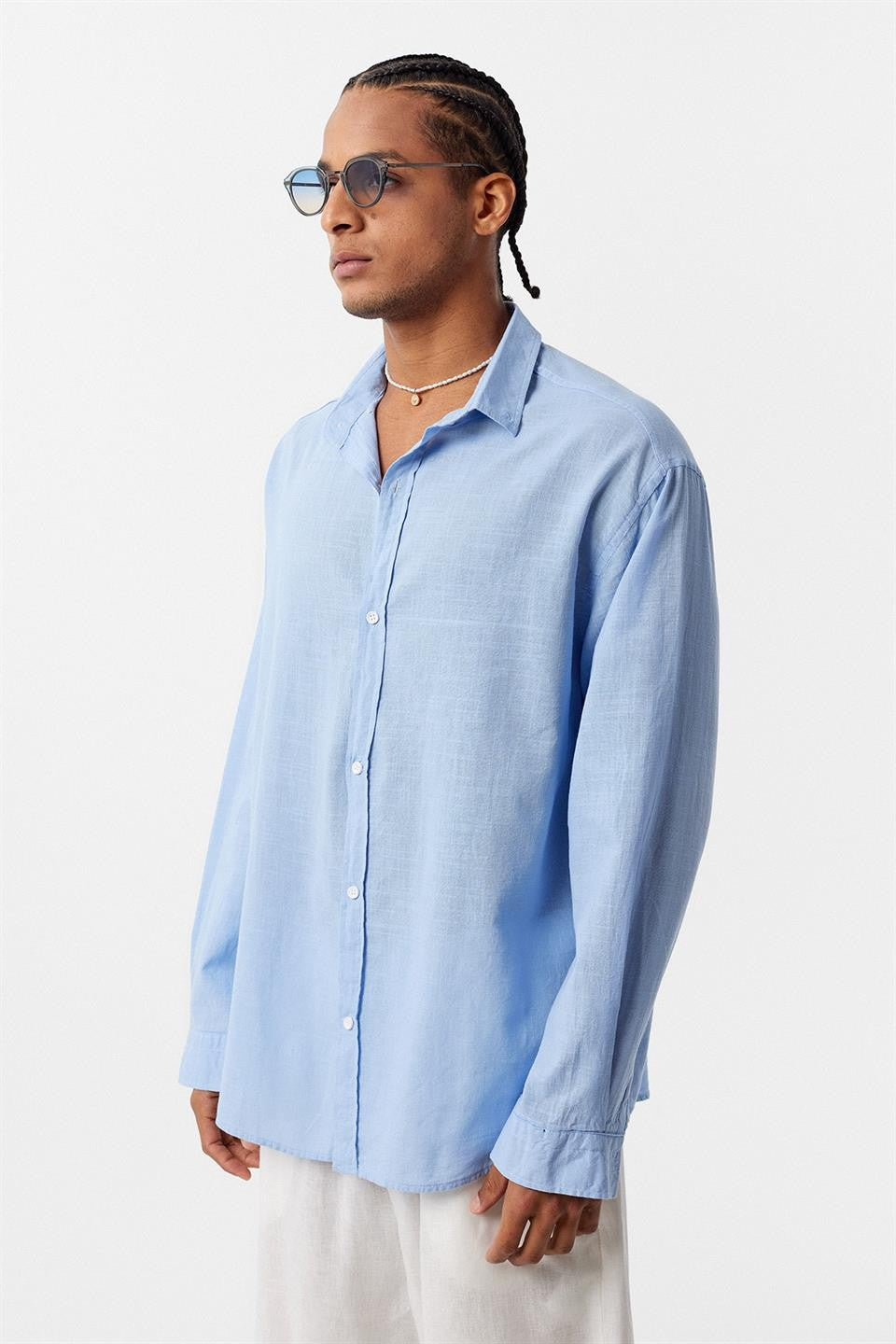 Basic Oversized Long-Sleeved Linen Shirt