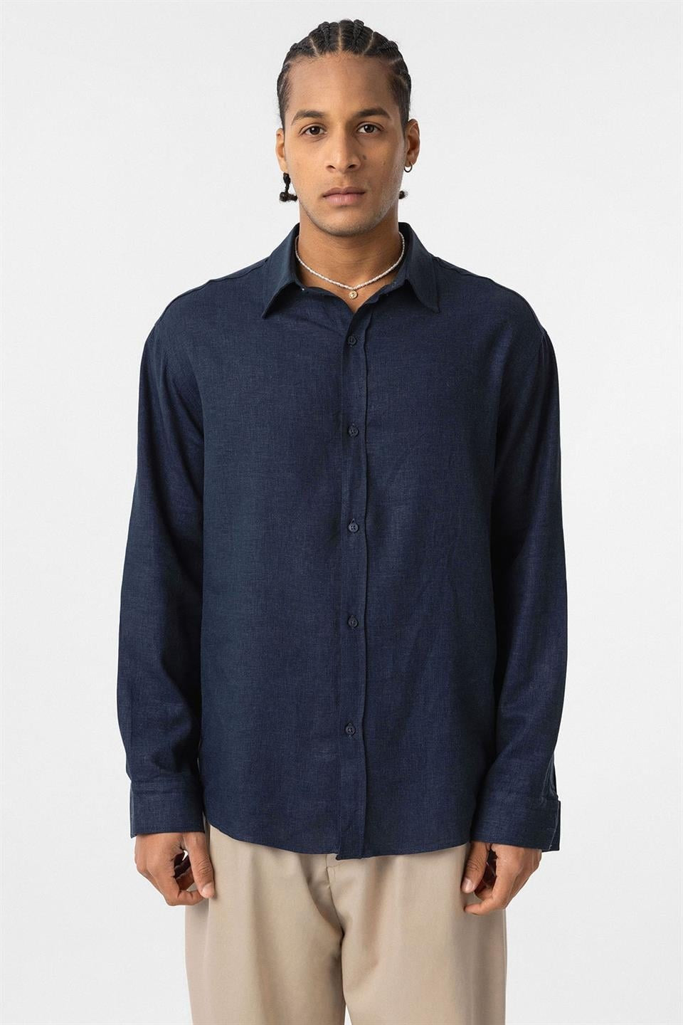 Basic Oversized Long-Sleeved Linen Shirt