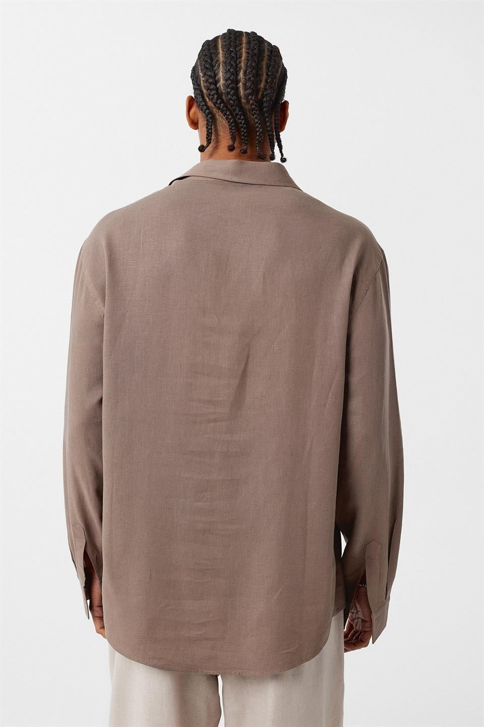 Basic Oversized Long-Sleeved Linen Shirt