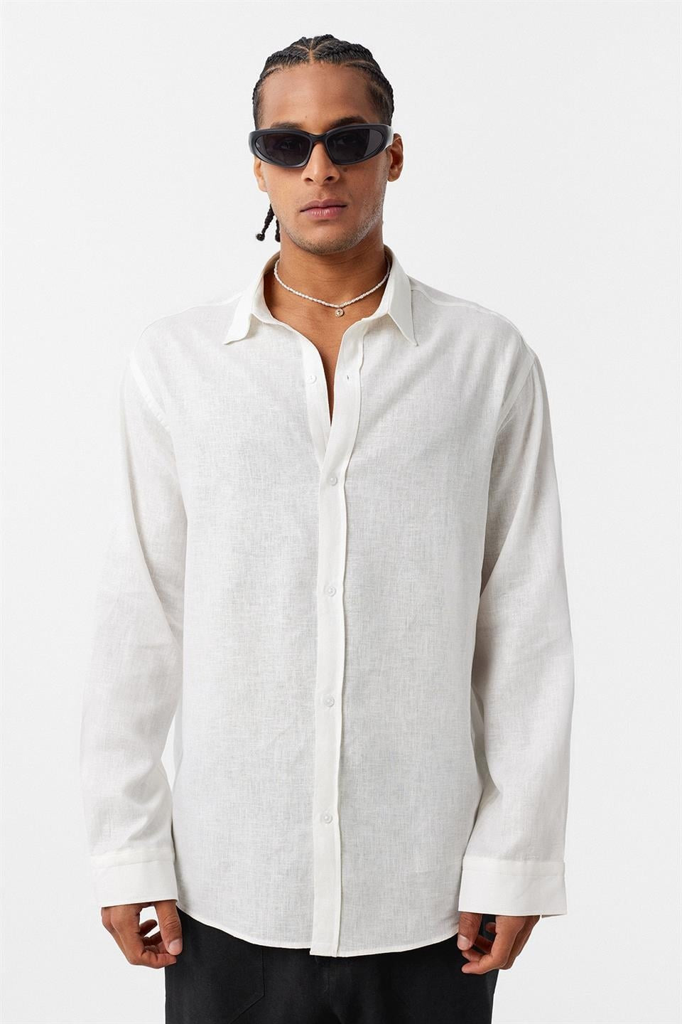 Basic Oversized Long-Sleeved Linen Shirt