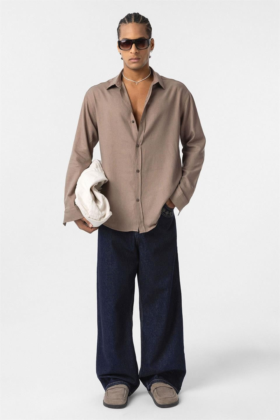 Basic Oversized Long-Sleeved Linen Shirt