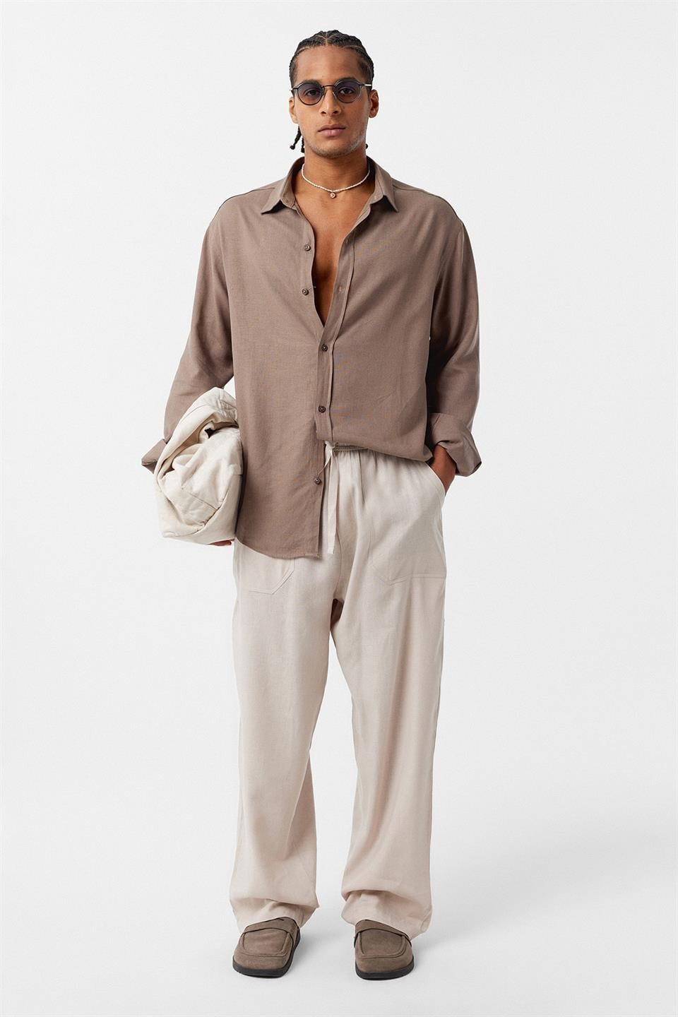 Basic Oversized Long-Sleeved Linen Shirt