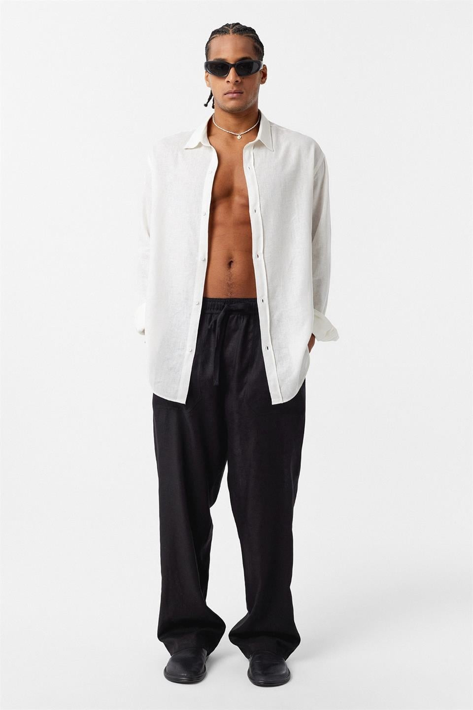 Basic Oversized Long-Sleeved Linen Shirt