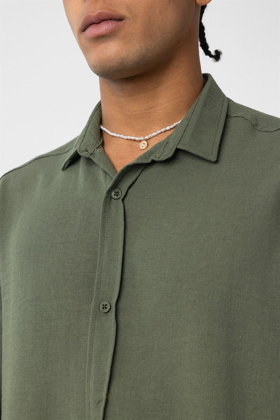 Basic Oversized Long-Sleeve Linen-Look Shirt