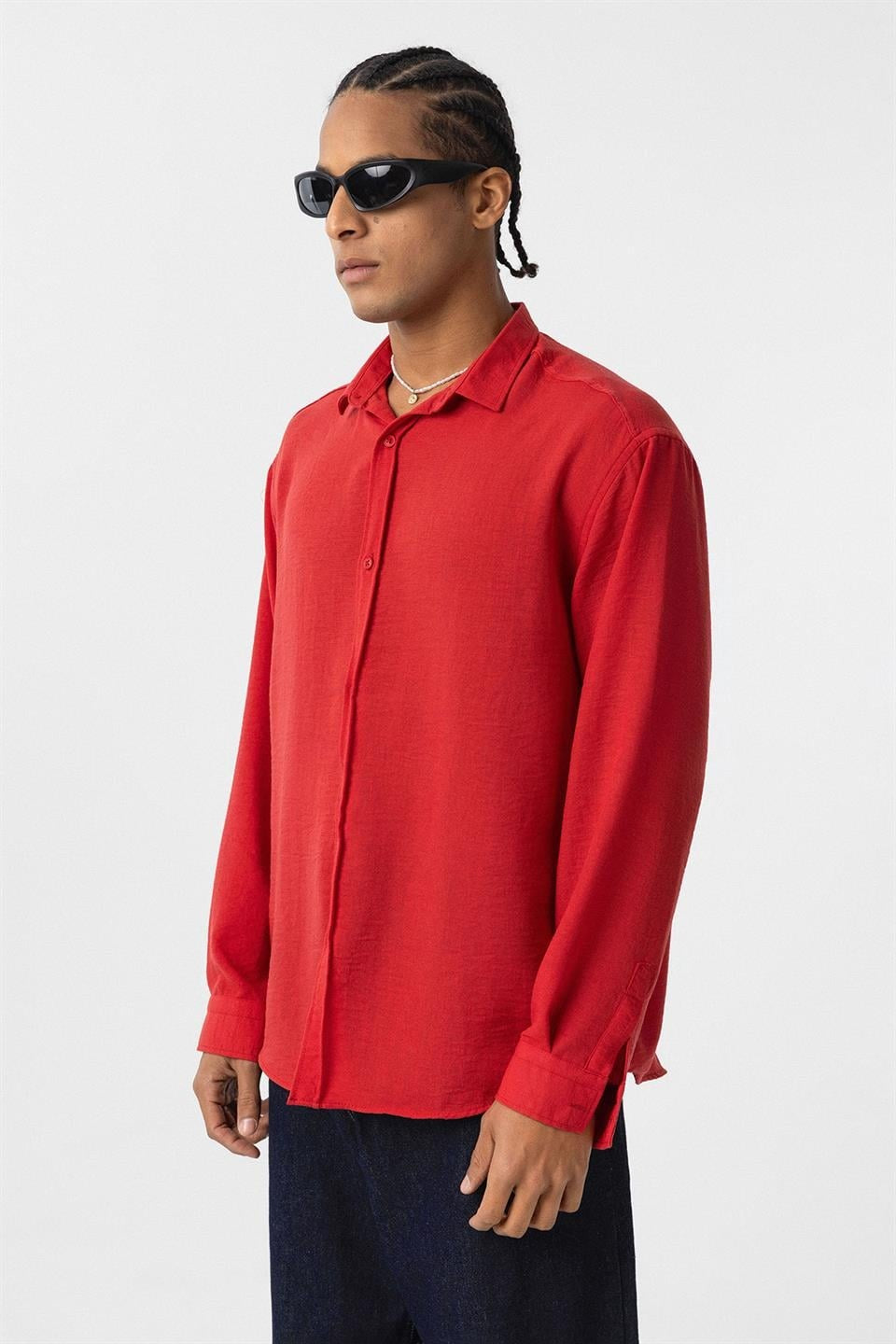 Basic Oversized Long-Sleeve Linen-Look Shirt
