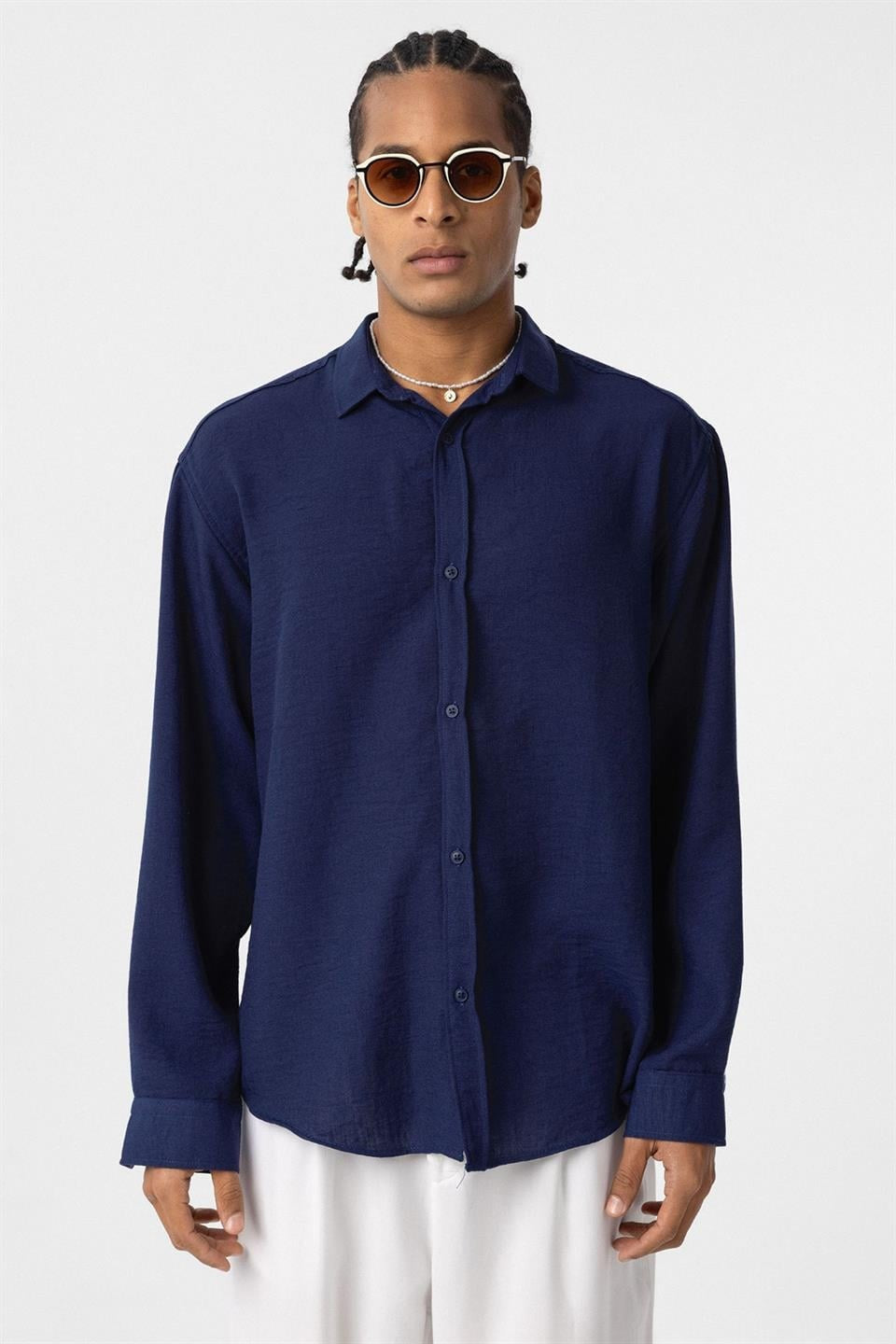 Basic Oversized Long-Sleeve Linen-Look Shirt