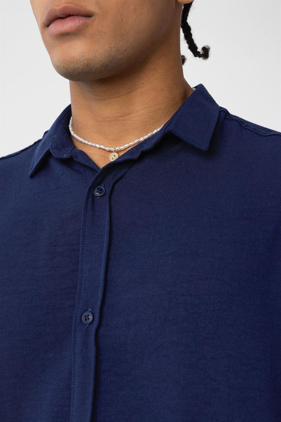 Basic Oversized Long-Sleeve Linen-Look Shirt