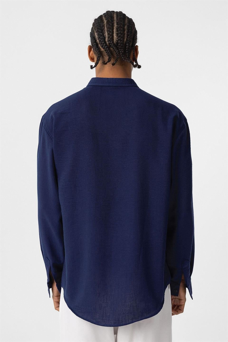 Basic Oversized Long-Sleeve Linen-Look Shirt