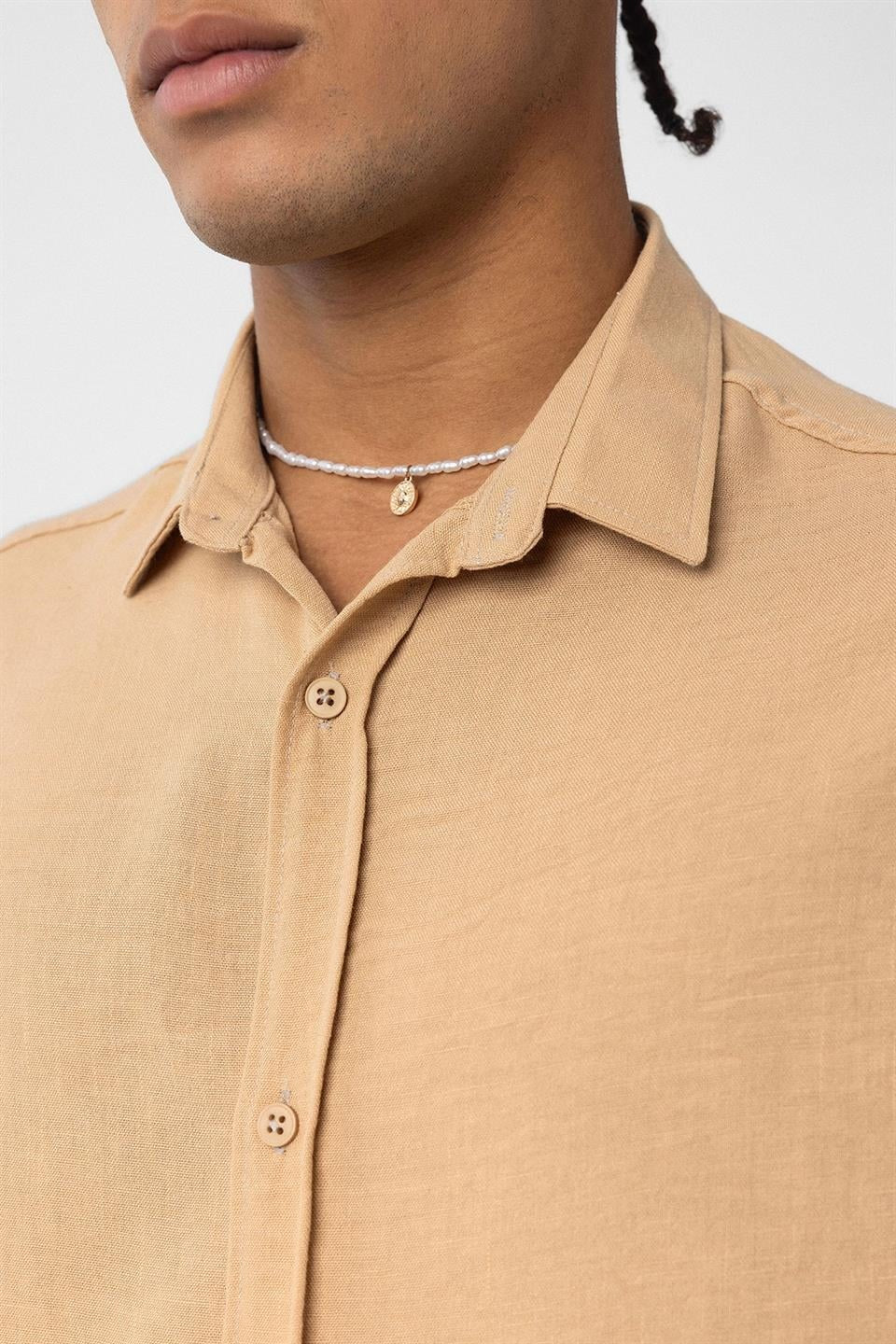 Basic Oversized Long-Sleeve Linen-Look Shirt