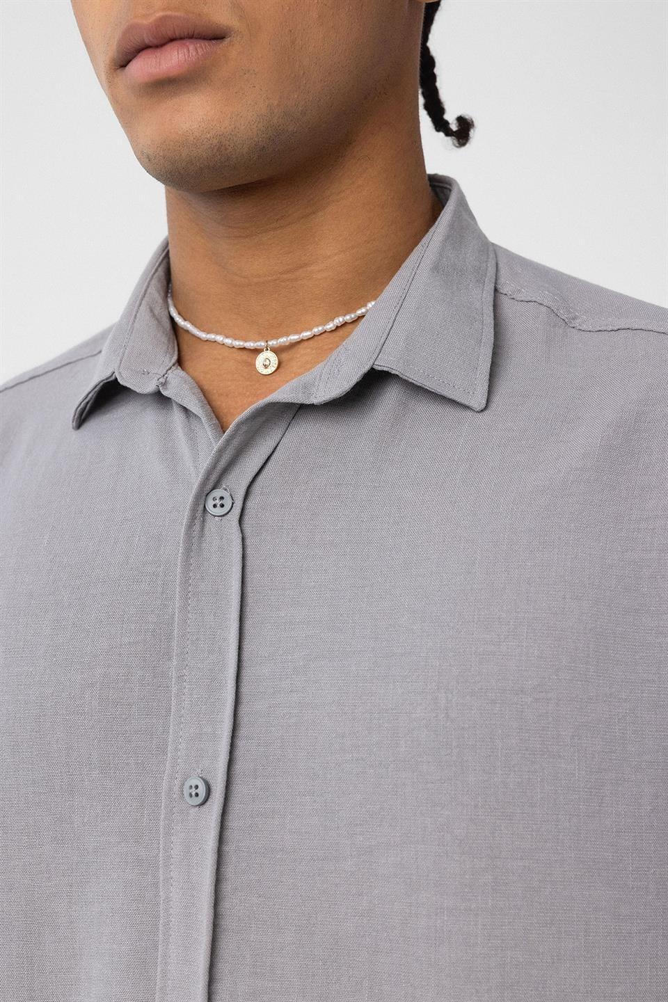 Basic Oversized Long-Sleeve Linen-Look Shirt