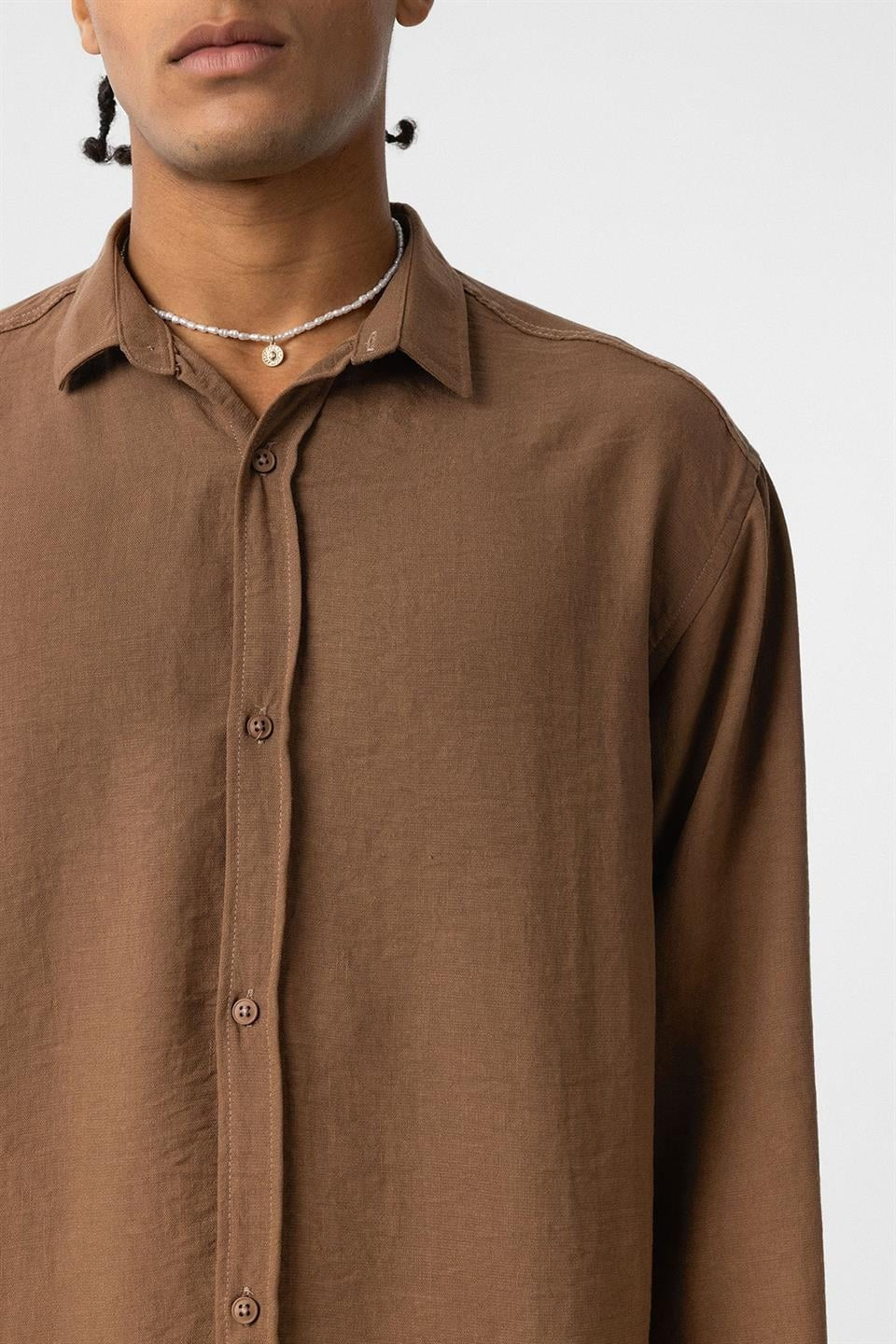 Basic Oversized Long-Sleeve Linen-Look Shirt