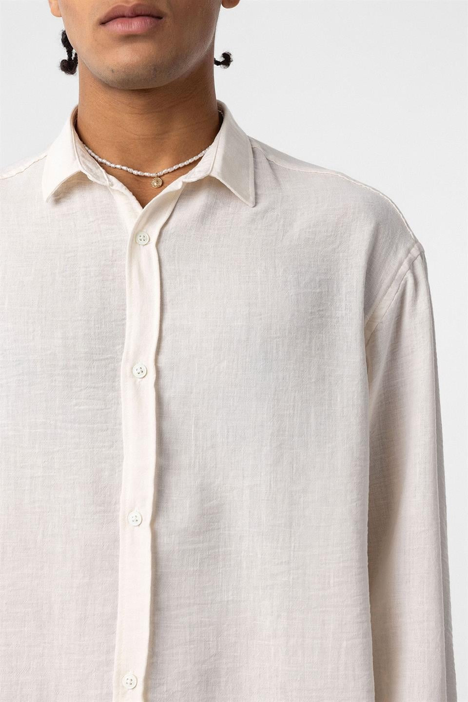 Basic Oversized Long-Sleeve Linen-Look Shirt