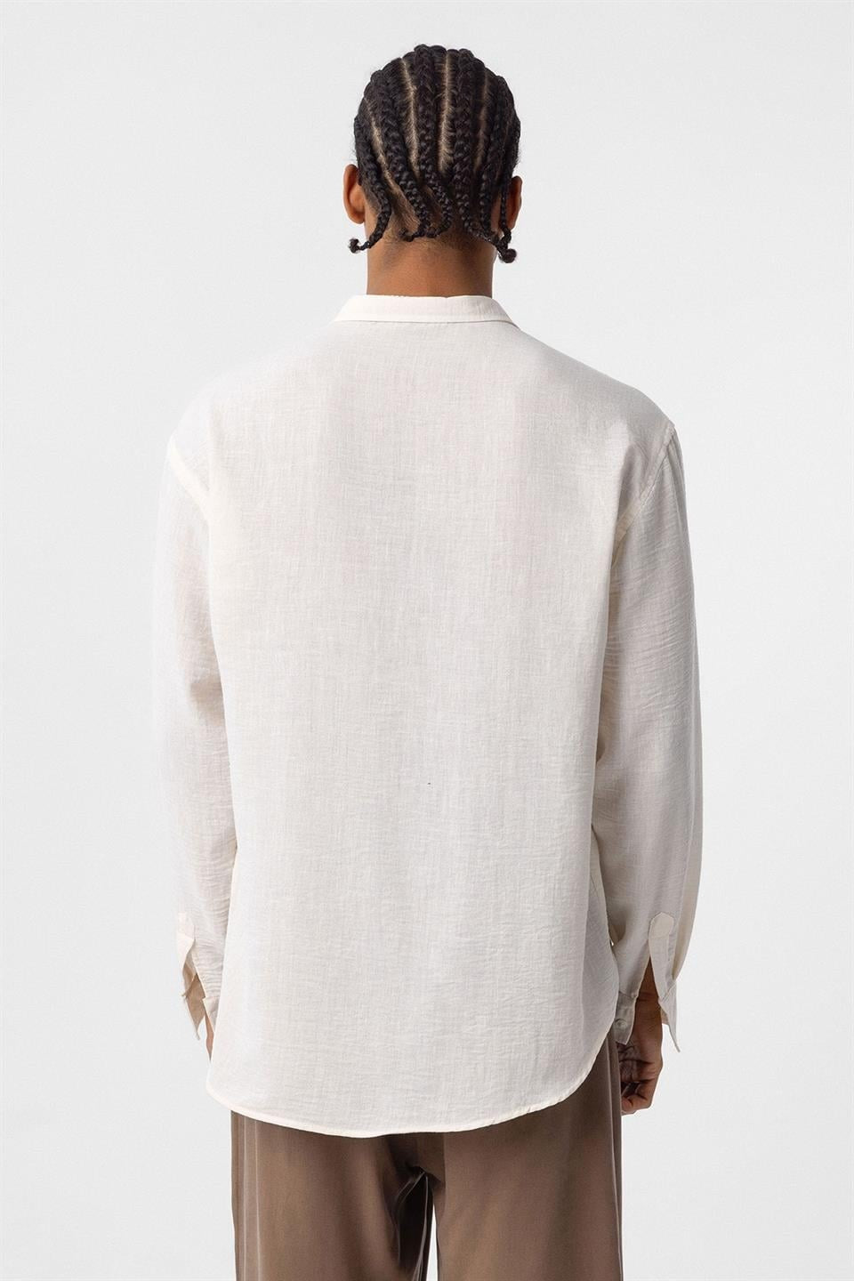 Basic Oversized Long-Sleeve Linen-Look Shirt