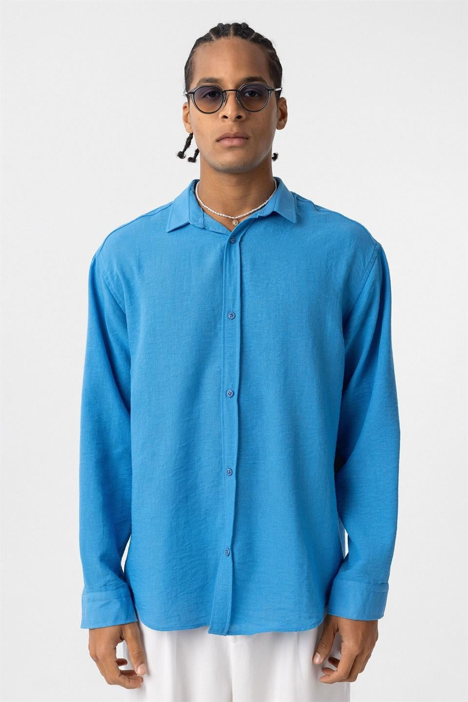 Basic Oversized Long-Sleeve Linen-Look Shirt