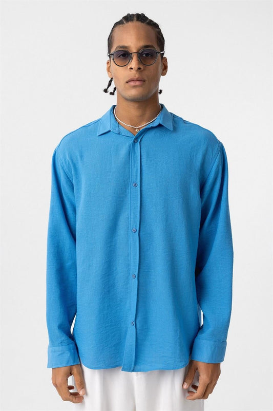 Basic Oversized Long-Sleeve Linen-Look Shirt